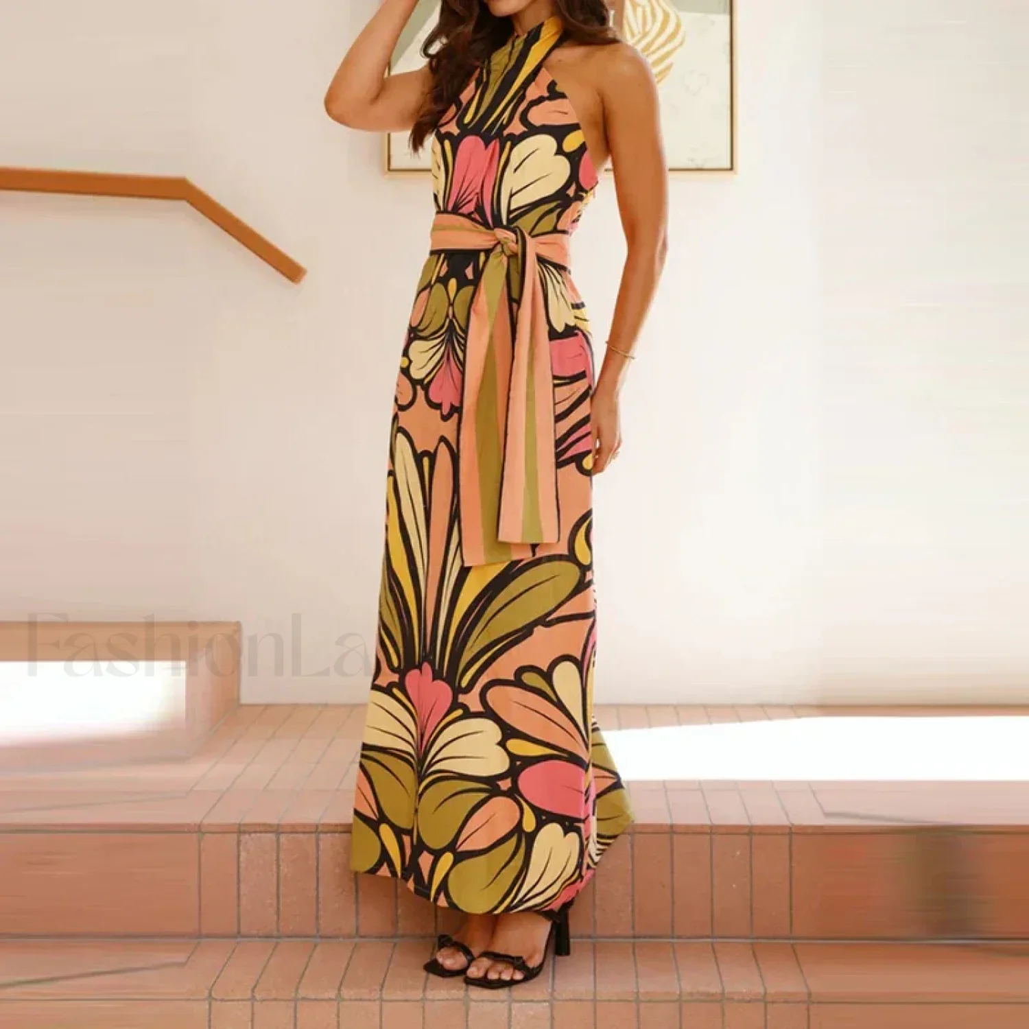 Lace-Up Halter Floral Dress - Image 11