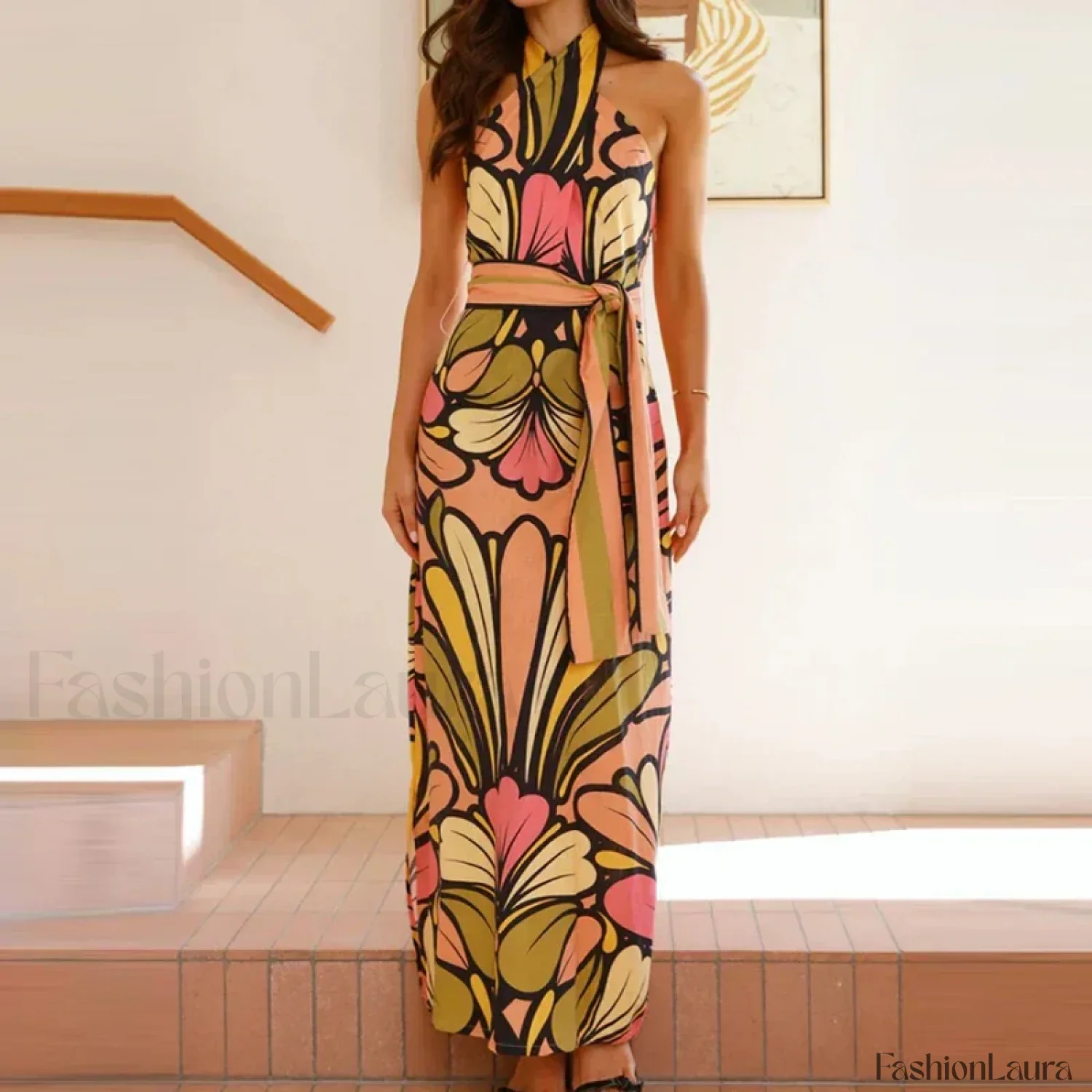 Lace-Up Halter Floral Dress - Image 15