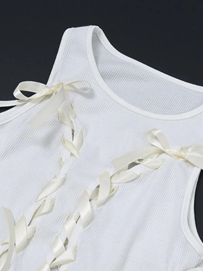 Lace Up Ribbed Cropped Tank Top - Image 5