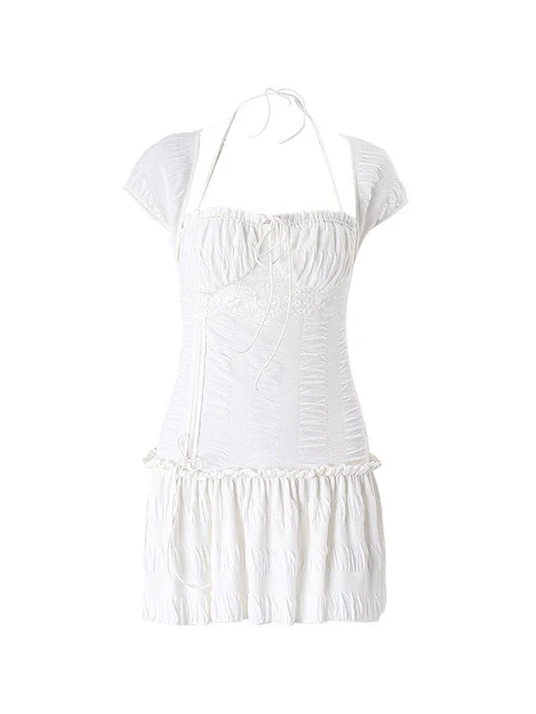 Lace Up Ruffle Halter Mini Dress - Image 5