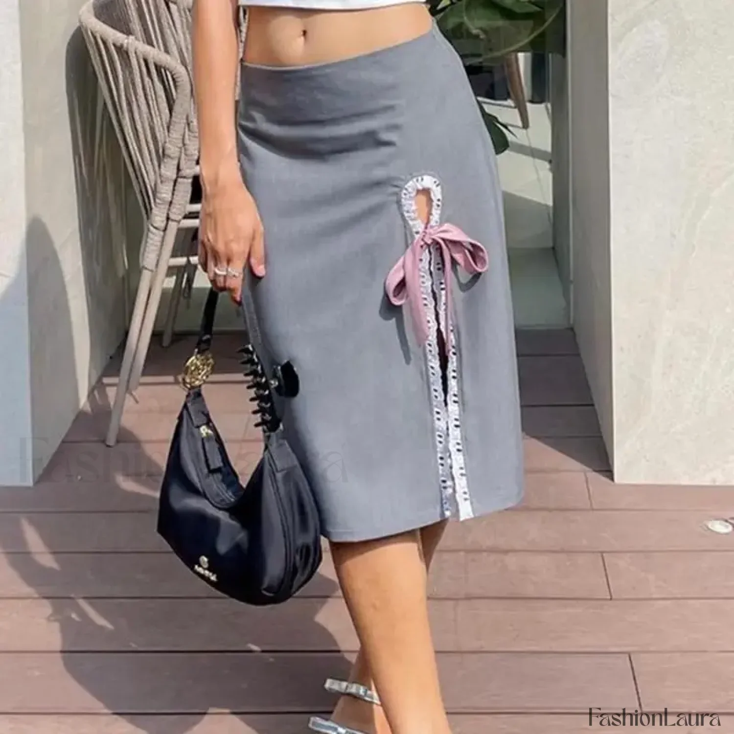 Lace Up Split Vintage Skirt - Image 8
