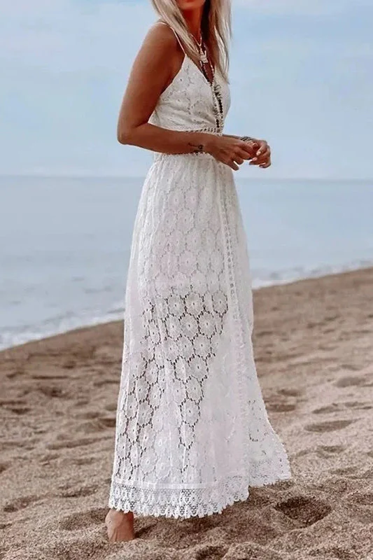 Lace V Neck Hollow Boho Dress - Image 6