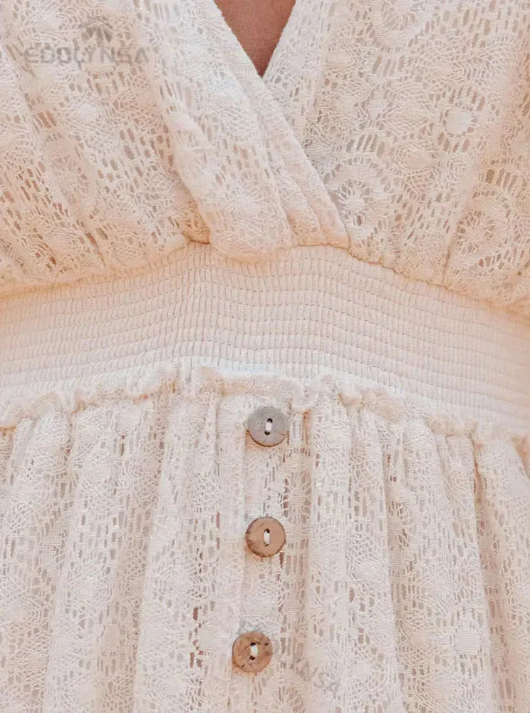 Lace V-Neck Ruffle Mini Boho Dress - Image 15