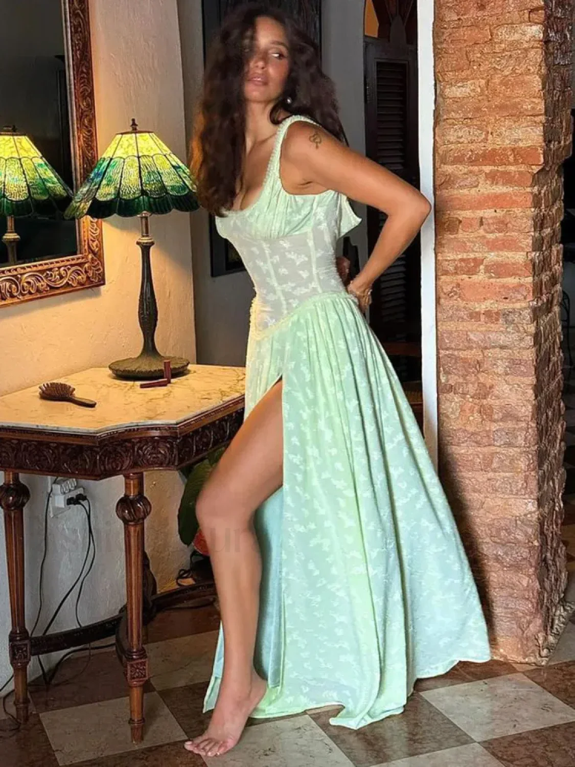 Lace Zipper Split Slim Maxi Dress - Image 3