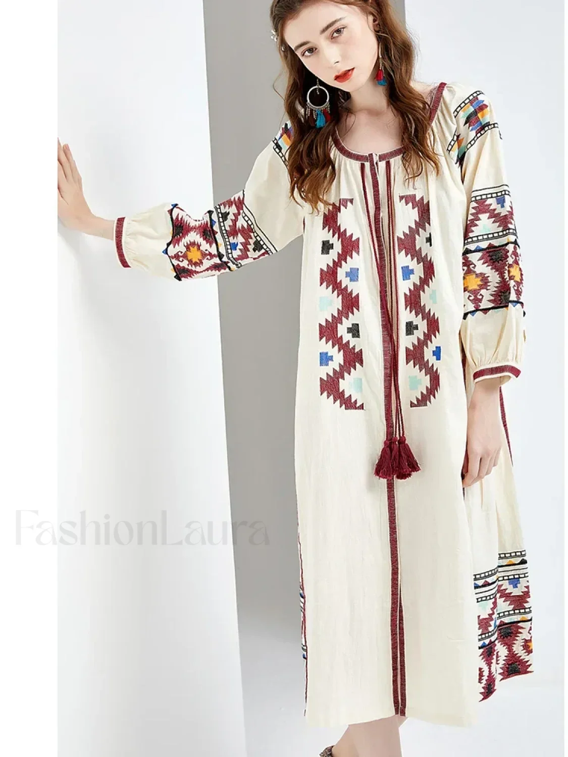 Lantern Sleeve Floral Boho Dress - Image 2