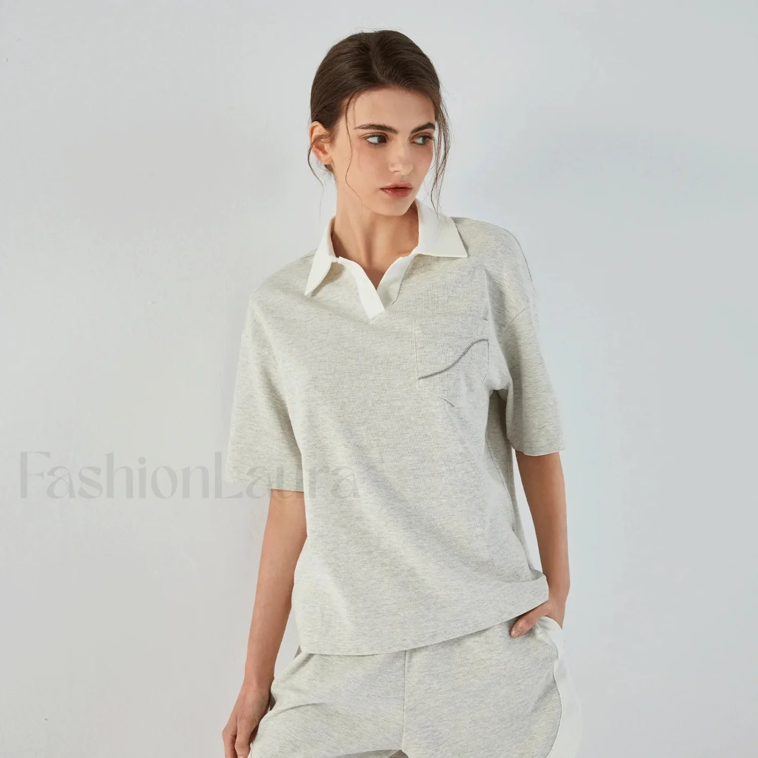 Lapel Combed Cotton Casual T-Shirt - Image 10