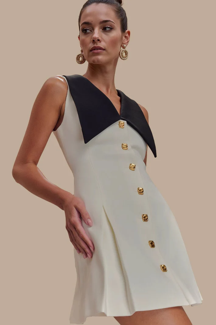 Lapel Sleeveless Belted Midi Dress