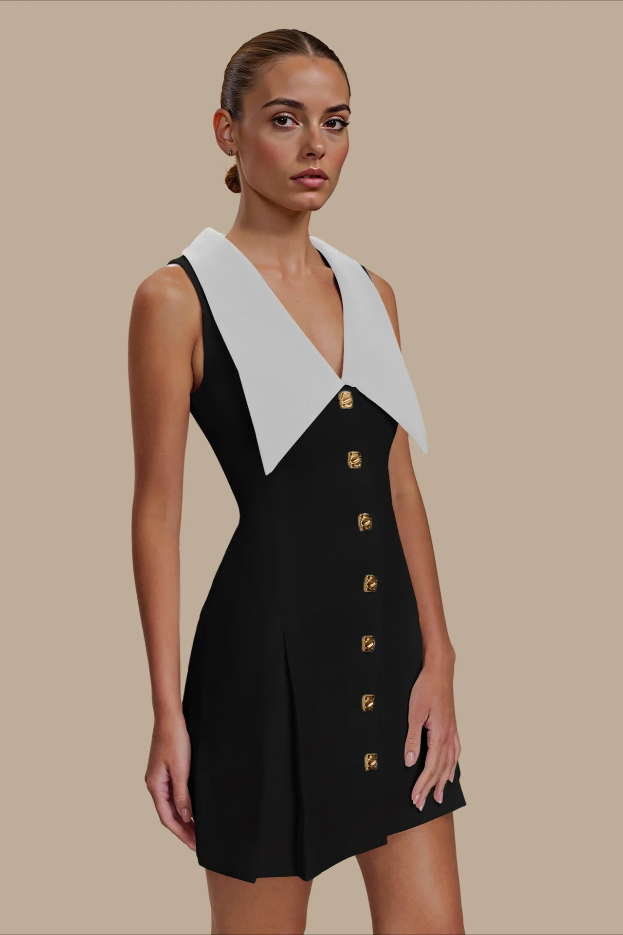 Lapel Sleeveless Belted Midi Dress - Image 3