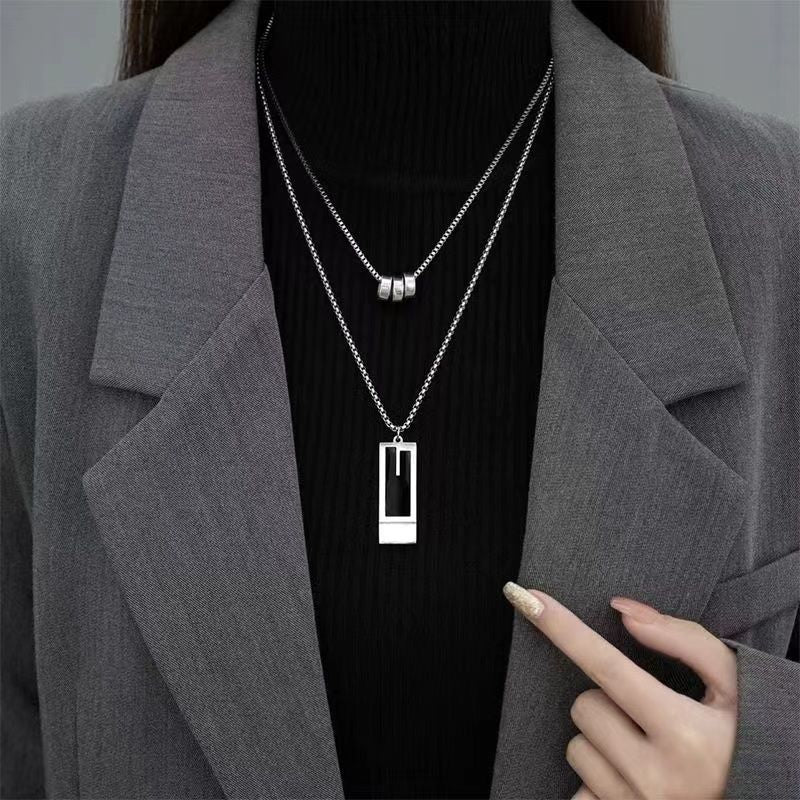 Layered Long Chain Minimalist Pendant Necklace - Image 2