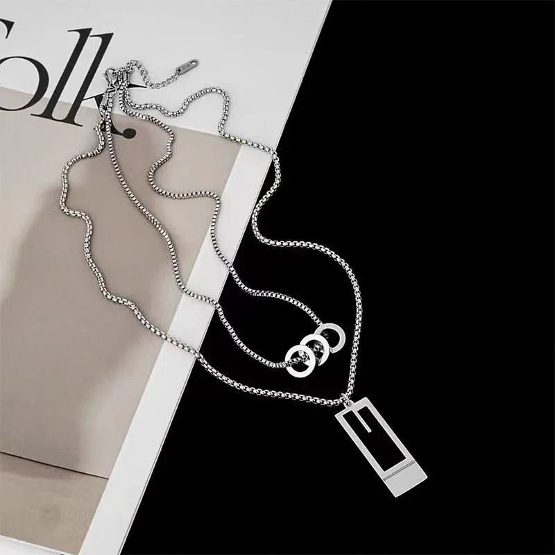Layered Long Chain Minimalist Pendant Necklace - Image 3