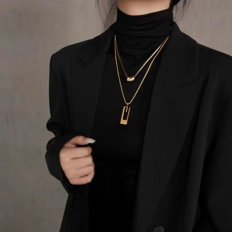 Layered Long Chain Minimalist Pendant Necklace - Image 5