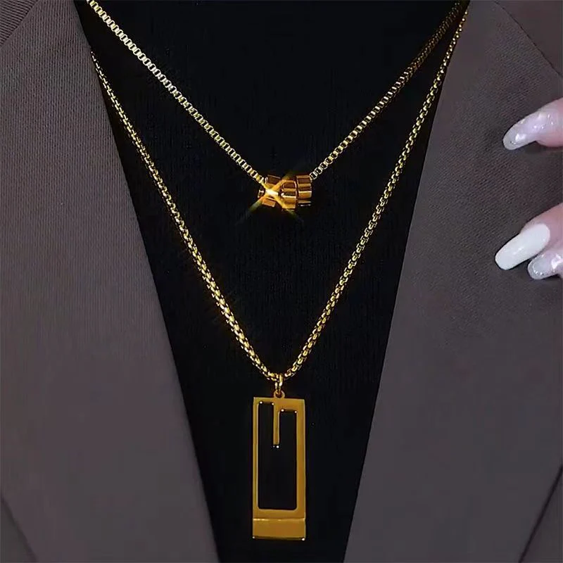 Layered Long Chain Minimalist Pendant Necklace - Image 6
