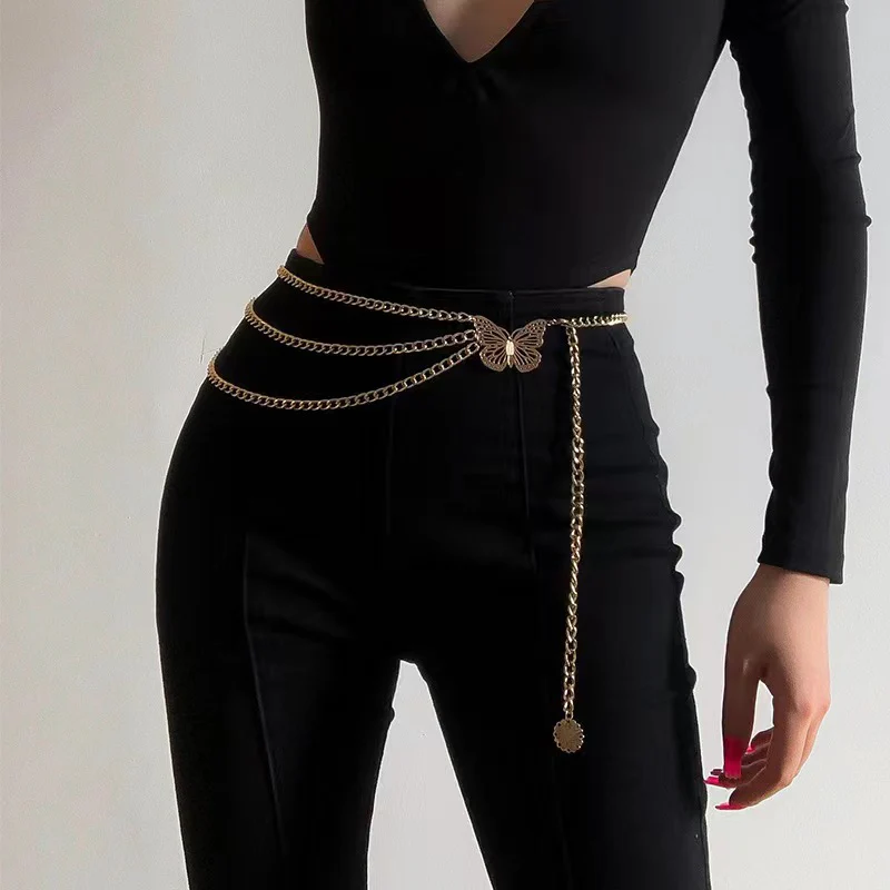 Layered Metal Butterfly Waist Chain - Image 2