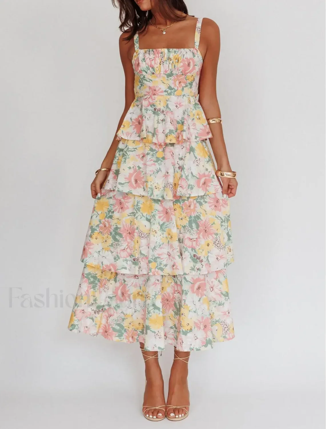 Layered Ruffle Bohemian Floral Dress - Image 8