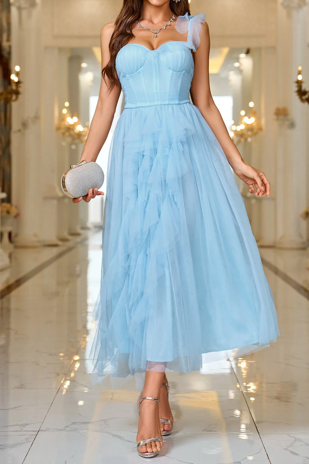 Layered Sheer Panel Sleeveless Cocktail Dress - Image 4