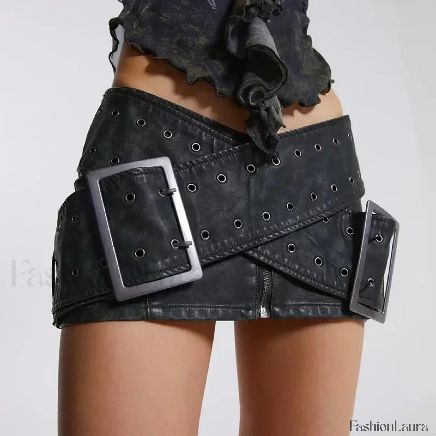Leather High Waist A-Line Skirt - Image 11