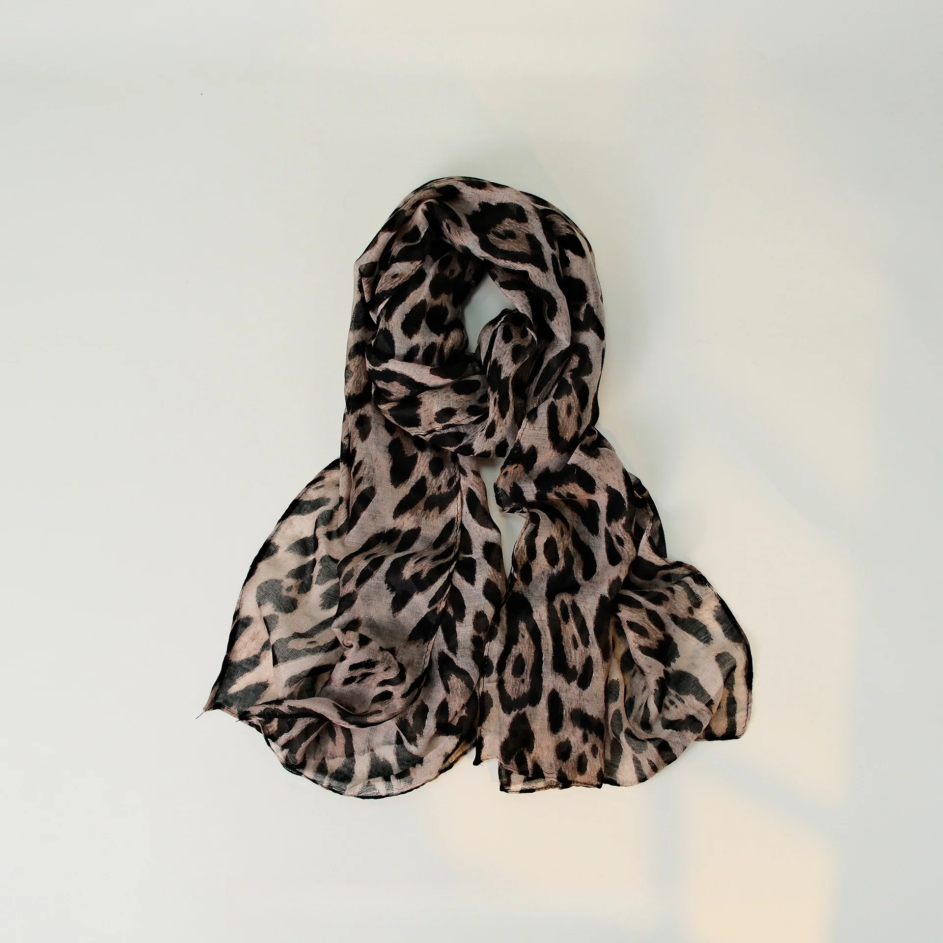 Leopard Pattern Thin Cotton Linen Touch Wrap Scarf - Image 2