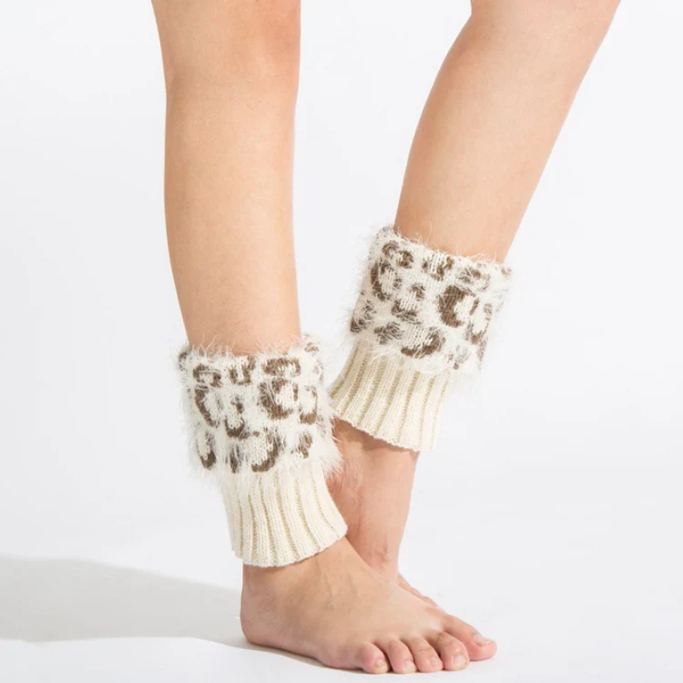 Leopard Print Feather Yarn Boot Cuffs - Image 6