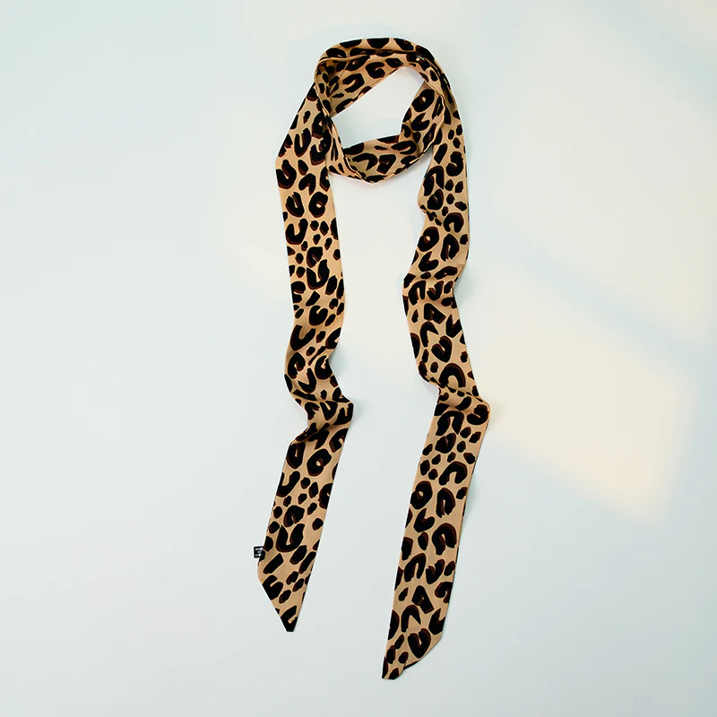 Leopard Print Skinny Long Neck Tie Ribbon Scarf - Image 2