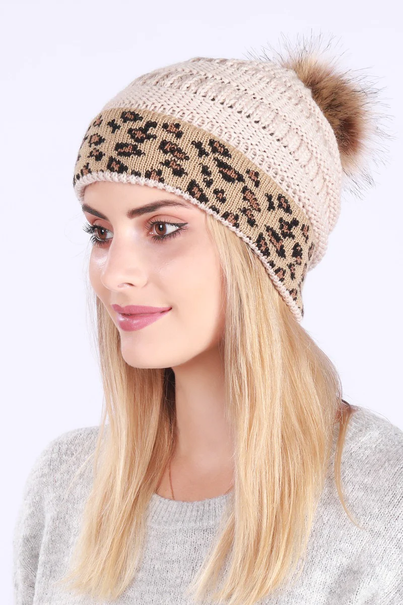 Leopard Print Slouchy Knit Beanie Hat - Image 4