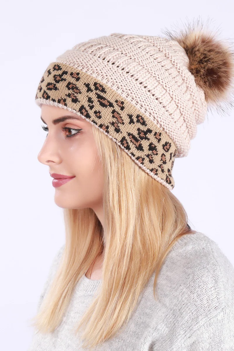 Leopard Print Slouchy Knit Beanie Hat - Image 6