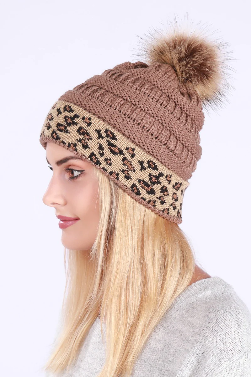 Leopard Print Slouchy Knit Beanie Hat - Image 8
