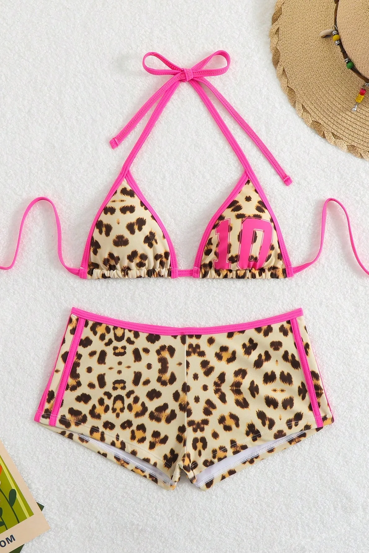 Leopard Strap Bodycon Shorts Two Piece Swim Set - Image 4