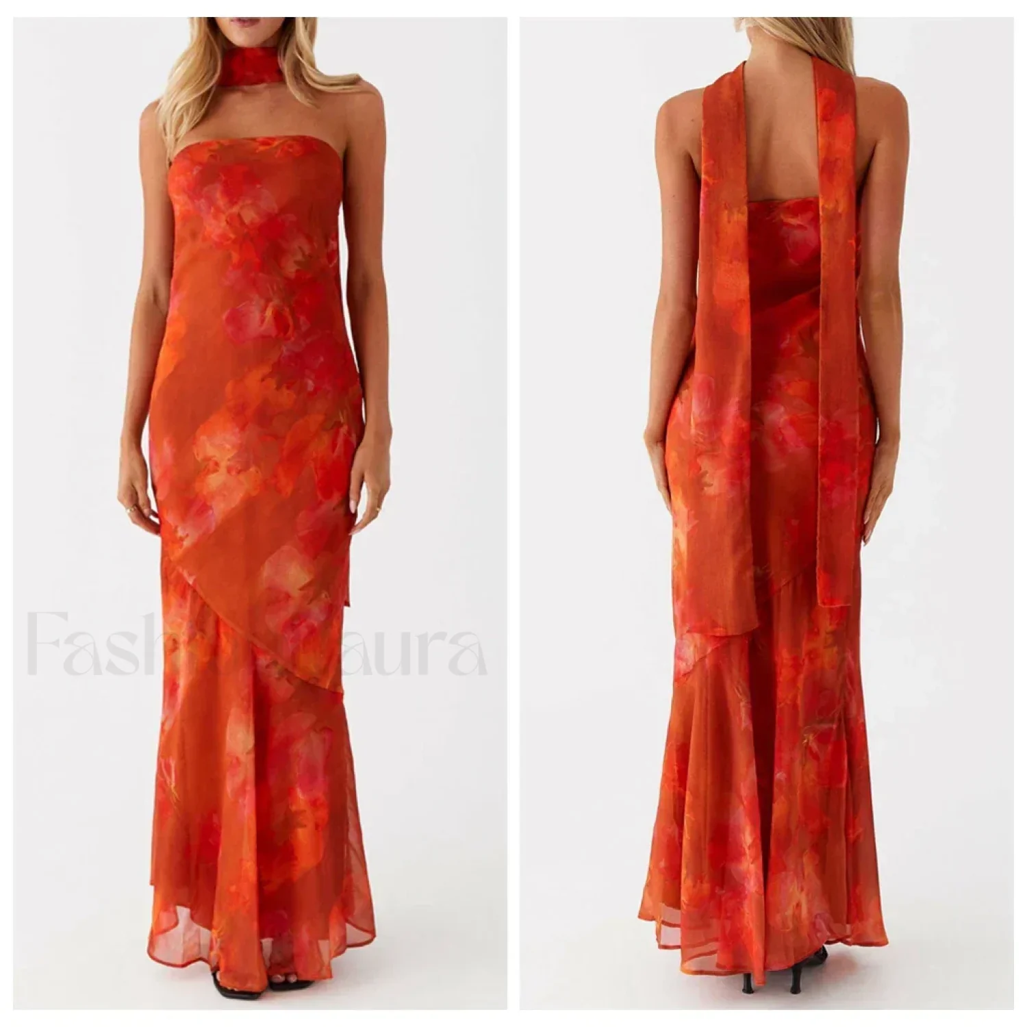 Leopard Strapless Mermaid Floral Dress - Image 10