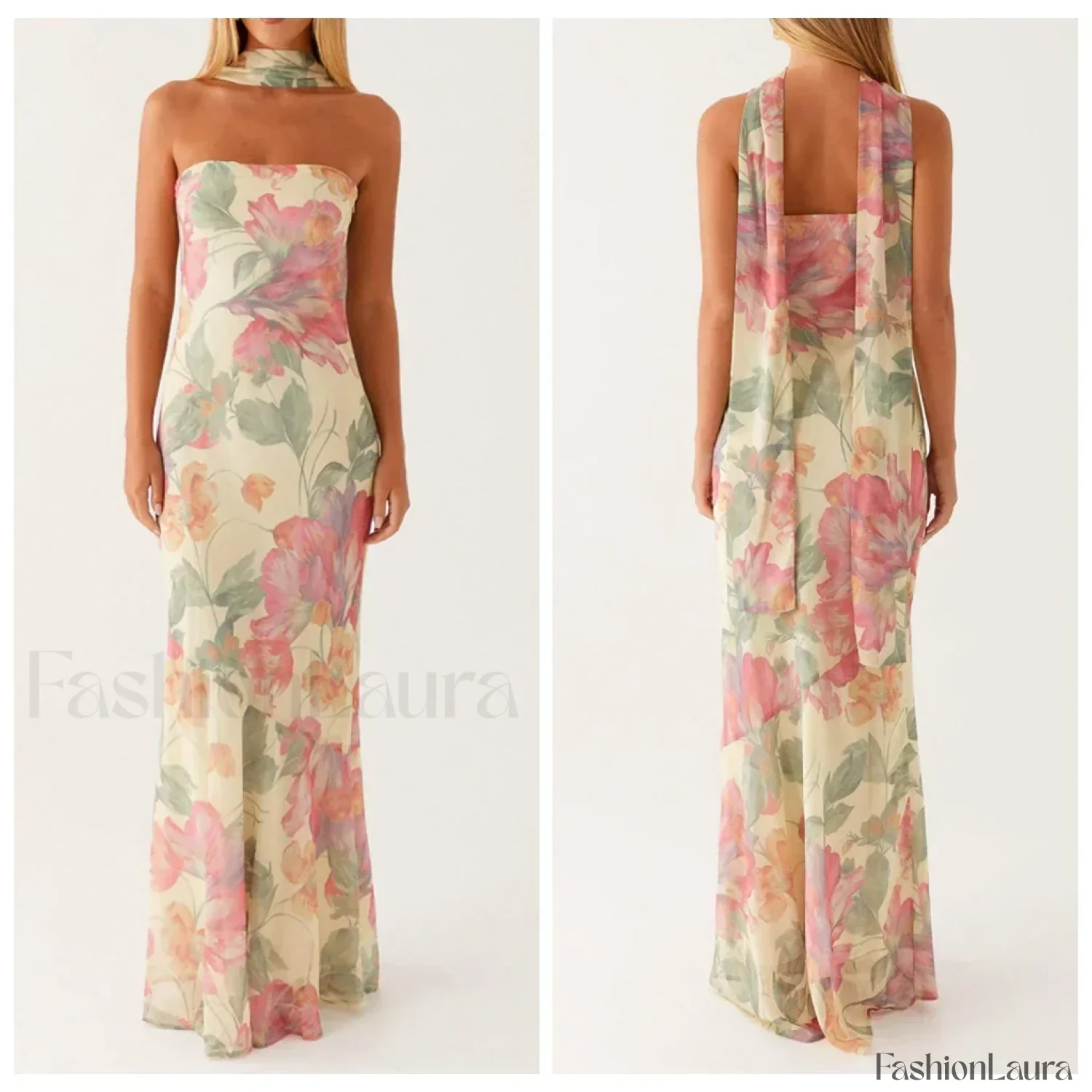 Leopard Strapless Mermaid Floral Dress - Image 29