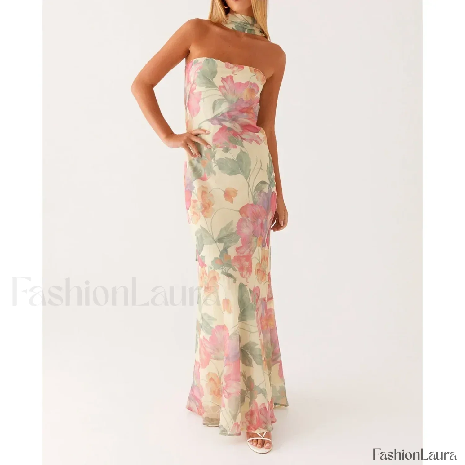 Leopard Strapless Mermaid Floral Dress - Image 36