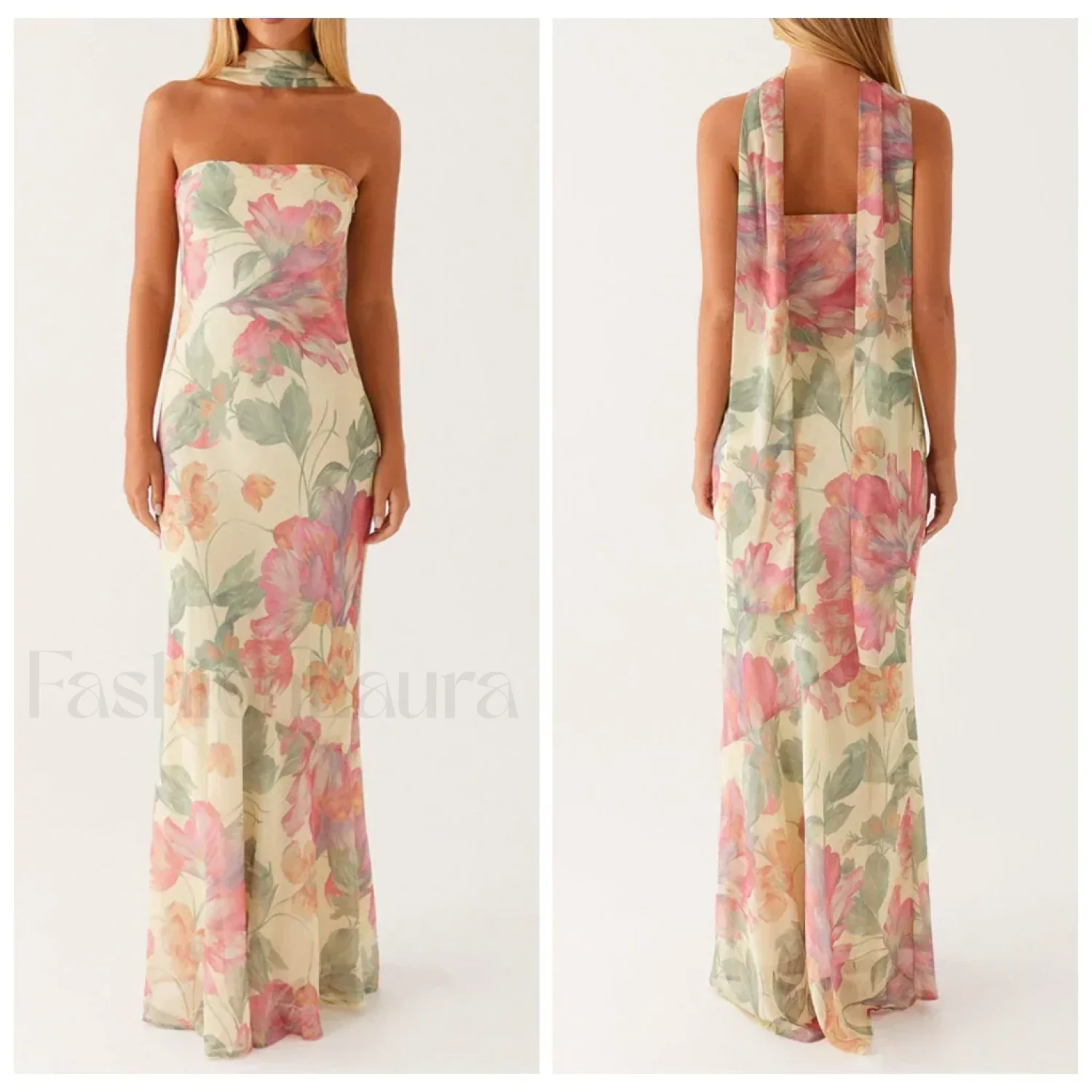 Leopard Strapless Mermaid Floral Dress - Image 8
