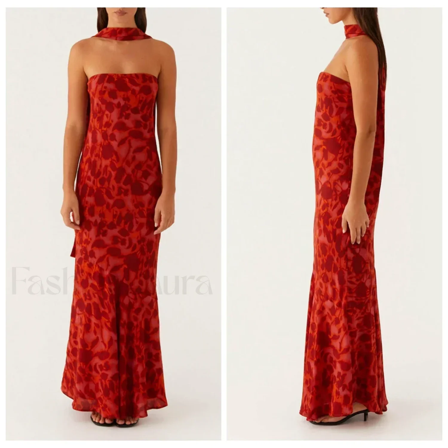 Leopard Strapless Mermaid Floral Dress - Image 9