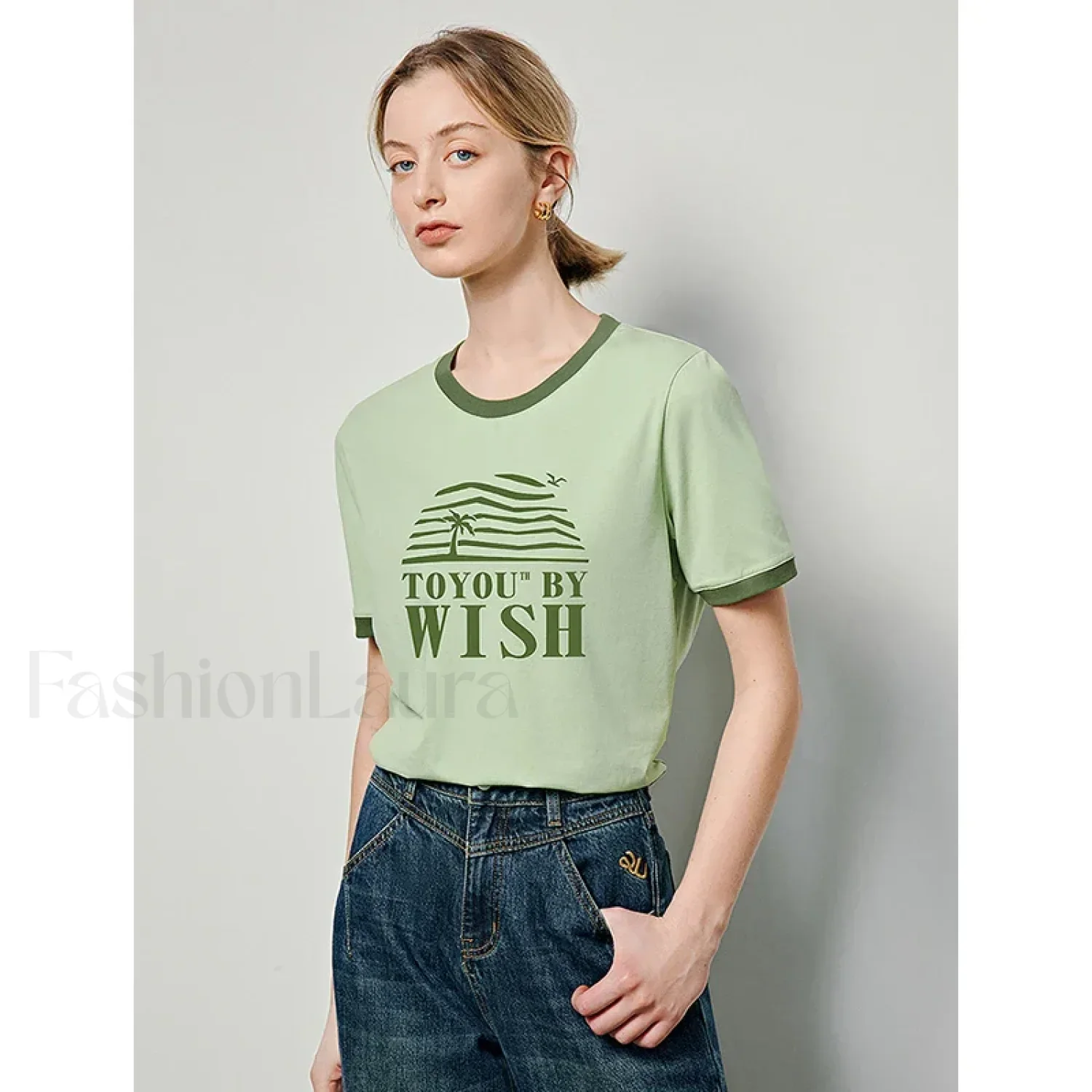 Letter Printed Contrast Color T-Shirt
