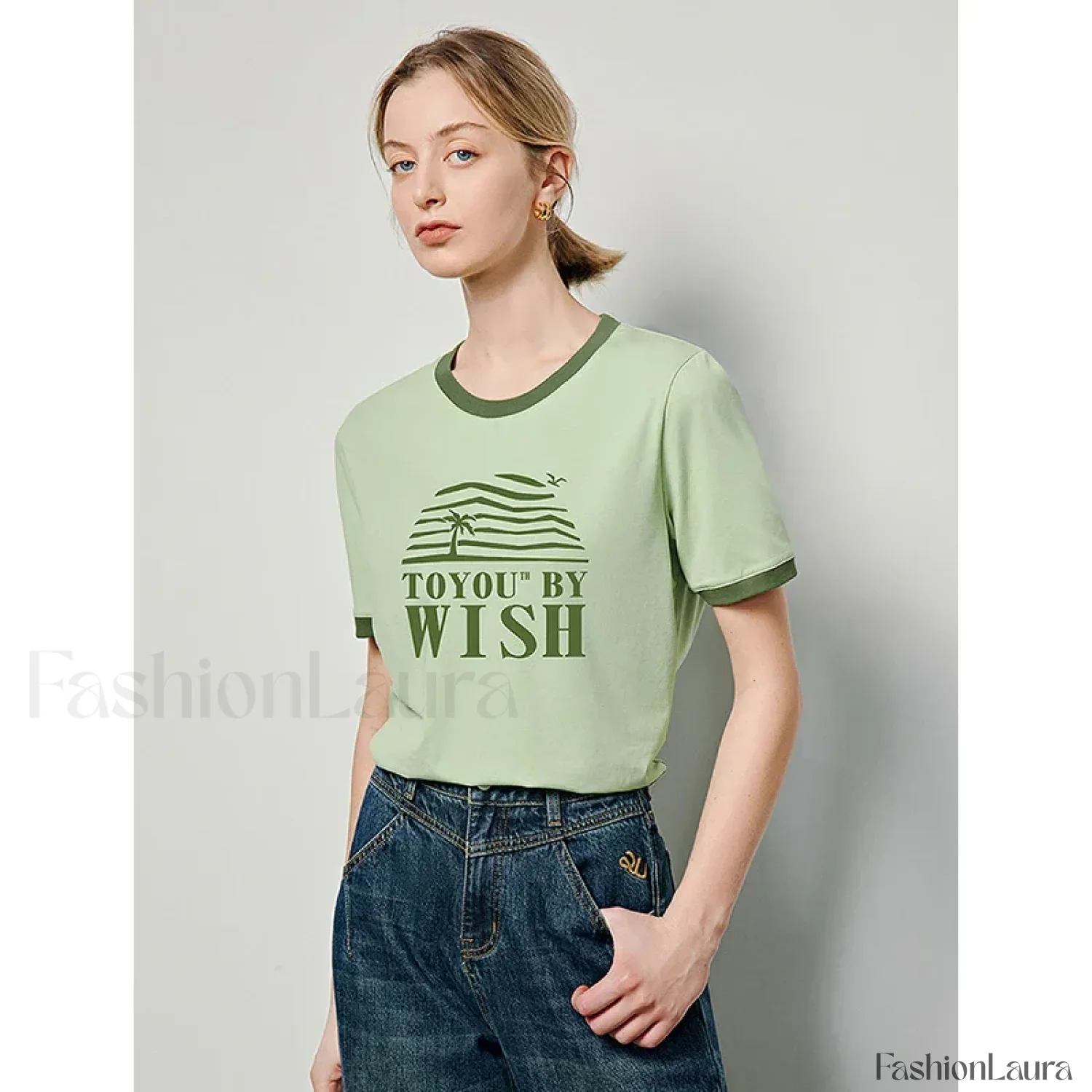 Letter Printed Contrast Color T-Shirt - Image 9