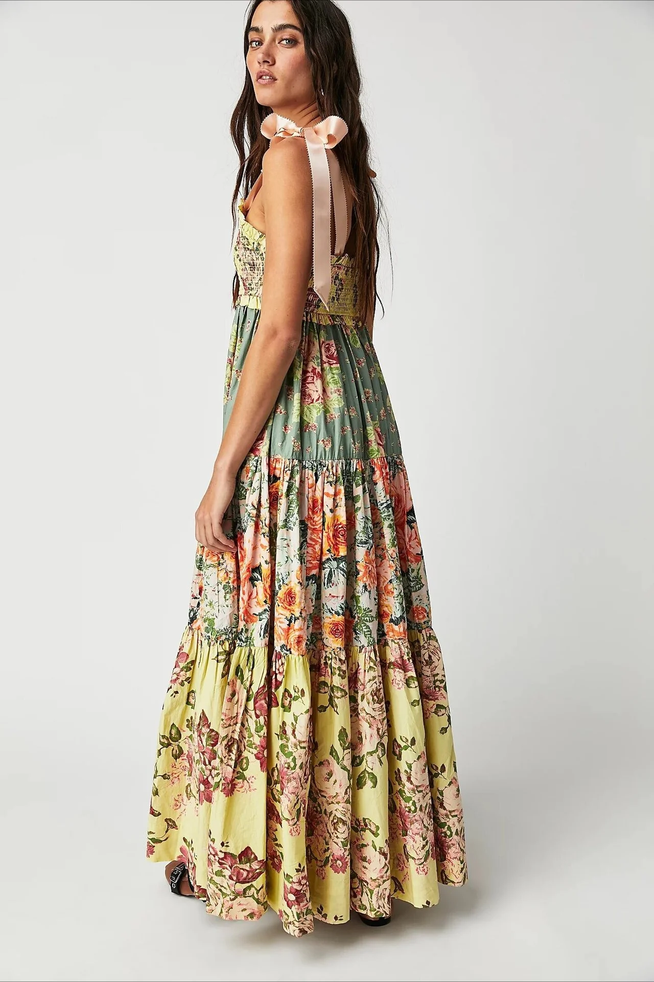 Light Tone Printed Patchwork Maxi Boho Dress - Image 6