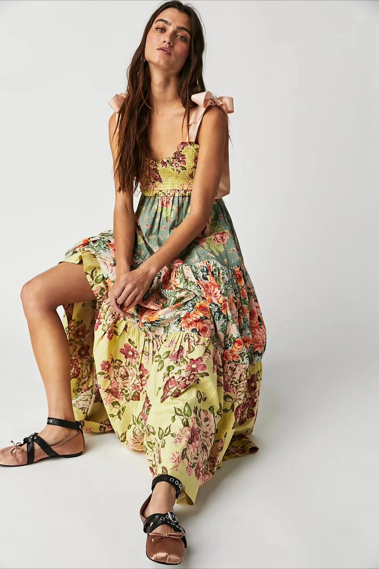 Light Tone Printed Patchwork Maxi Boho Dress - Image 8
