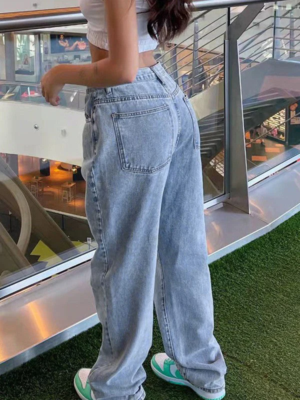 Light Wash Denim Boyfriend Jeans - Image 2