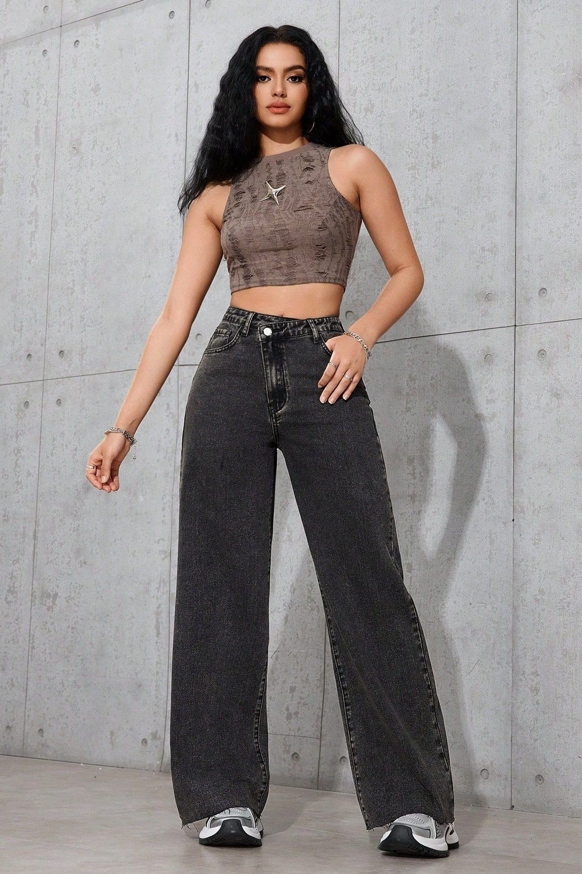 Light Washed High Waist Slim Wide Leg Jeans - Image 5