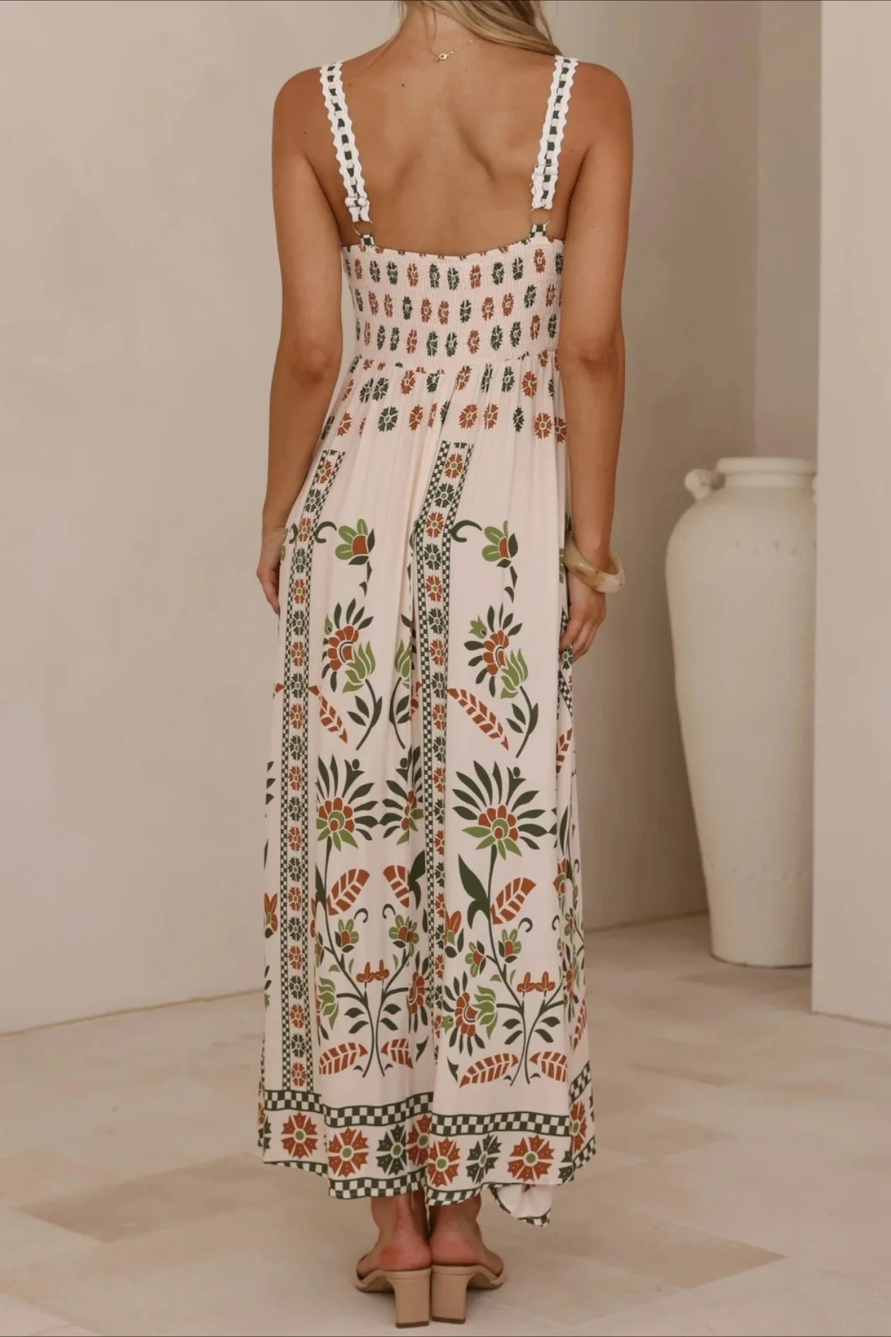 Linen Lace Trim Spaghetti Strap Boho Dress - Image 9