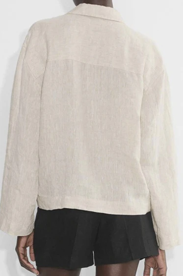 Linen Polo Collar Relaxed Blouse - Image 9