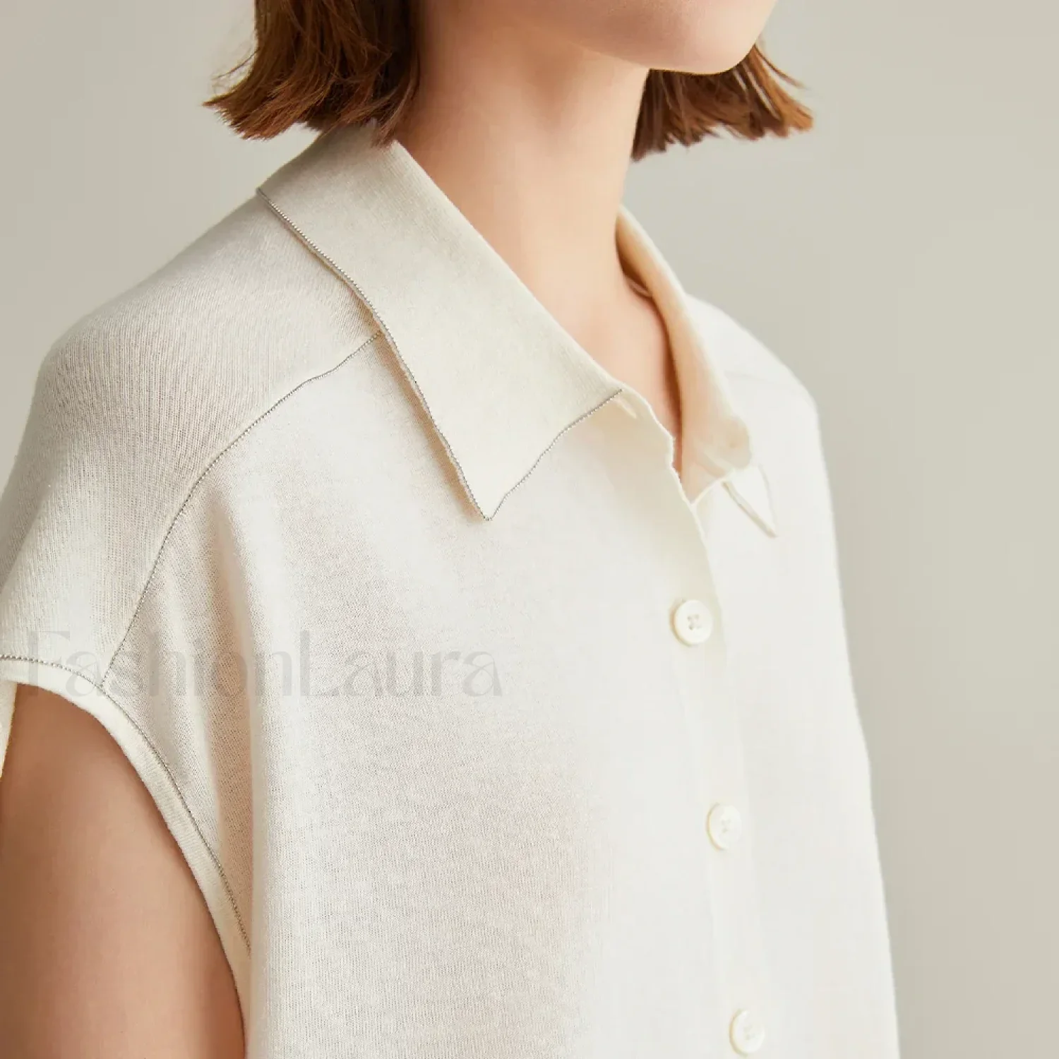 Linen Silk Polo Knitted Cardigan T-Shirt - Image 11