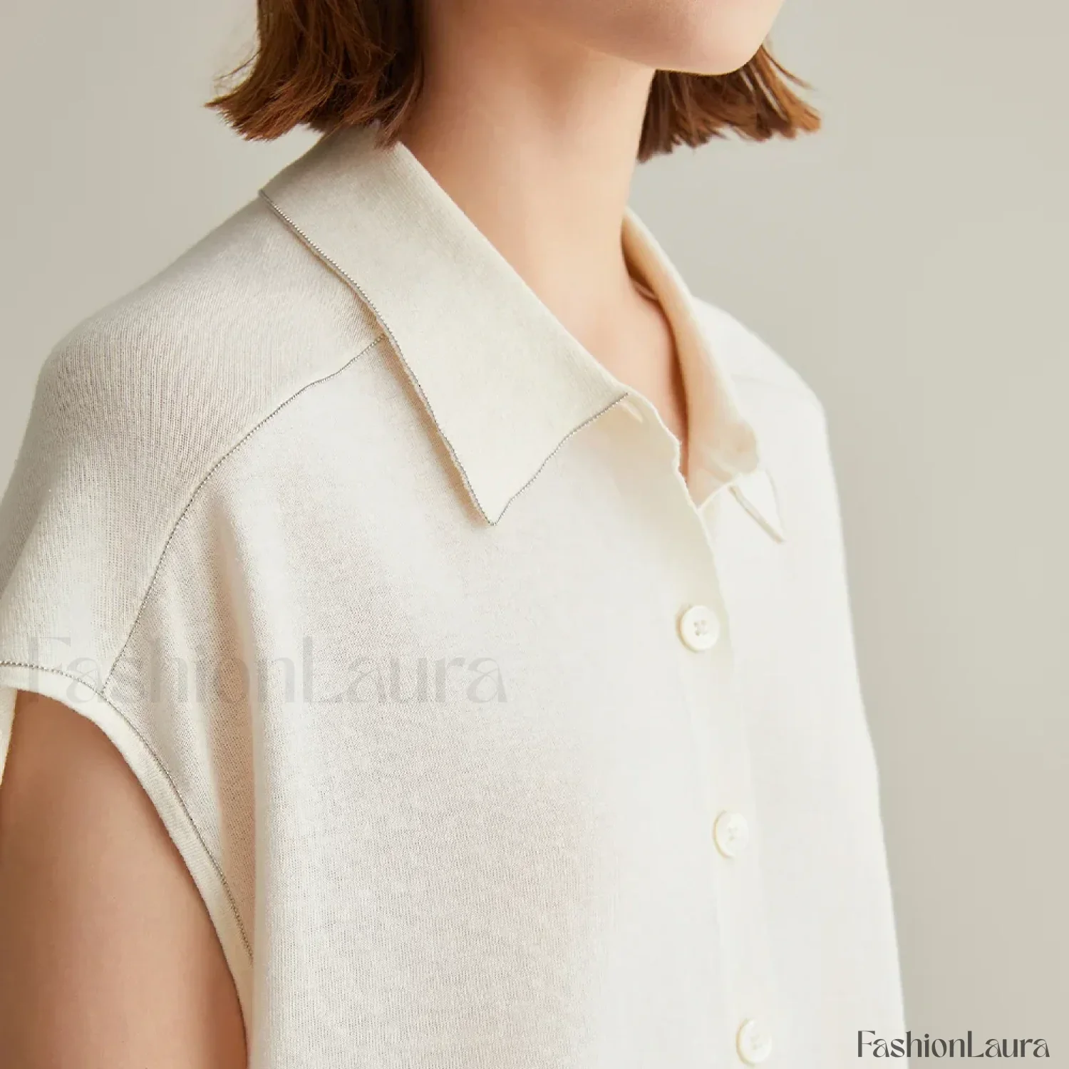 Linen Silk Polo Knitted Cardigan T-Shirt - Image 17