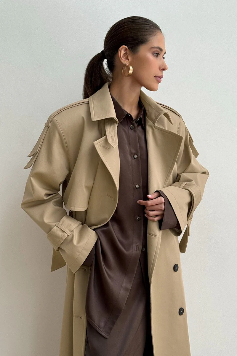 Long Cotton Vintage Tied Relaxed Overcoat - Image 4