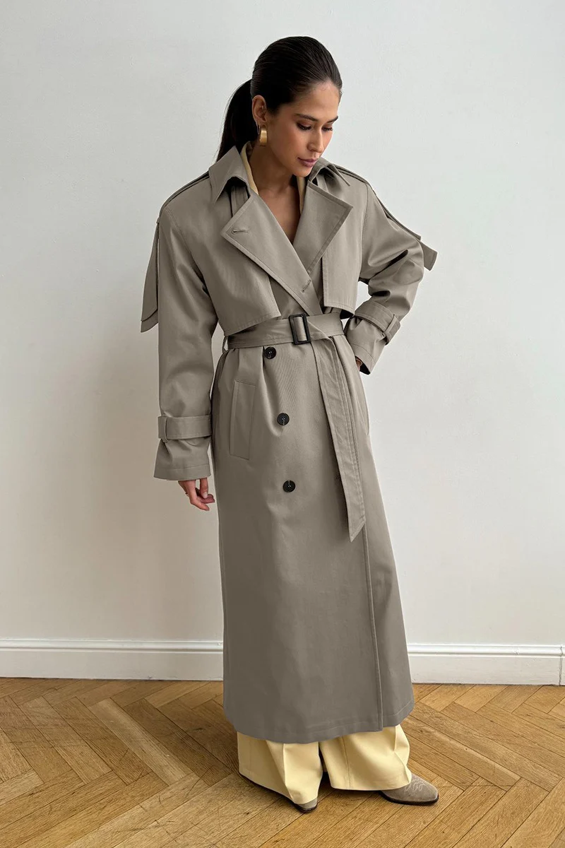 Long Cotton Vintage Tied Relaxed Overcoat - Image 7