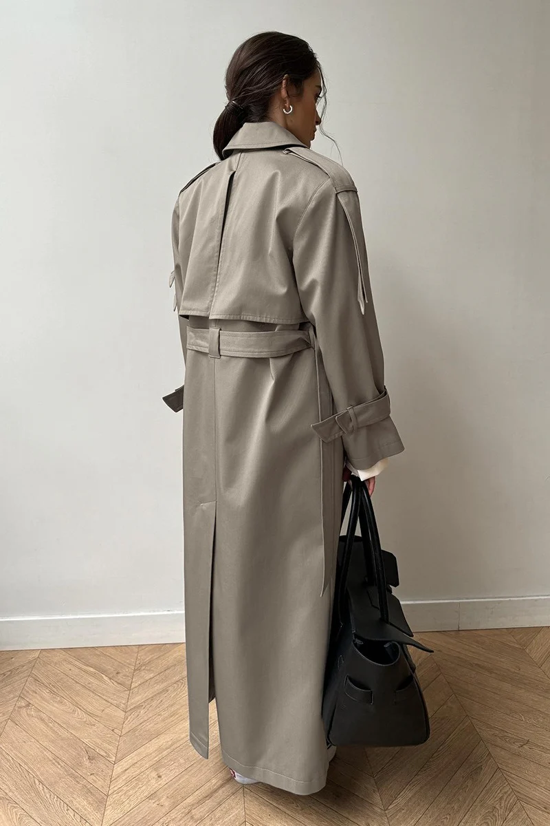 Long Cotton Vintage Tied Relaxed Overcoat - Image 9