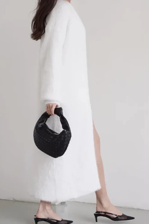 Long Faux Shearling Solid Color Overcoat - Image 4