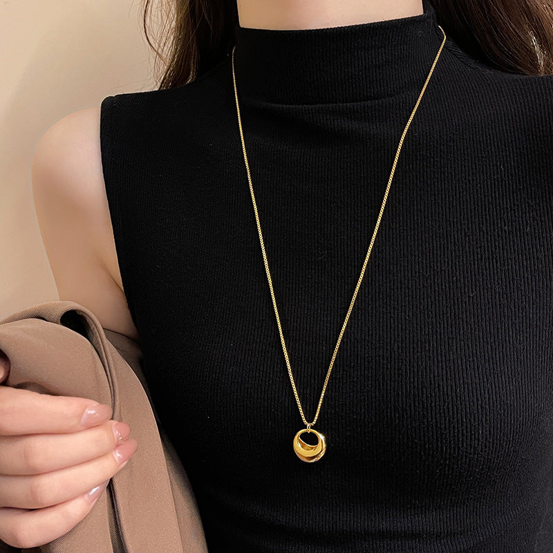 Long Gold Circle And Teardrop Pendant Necklace - Image 3