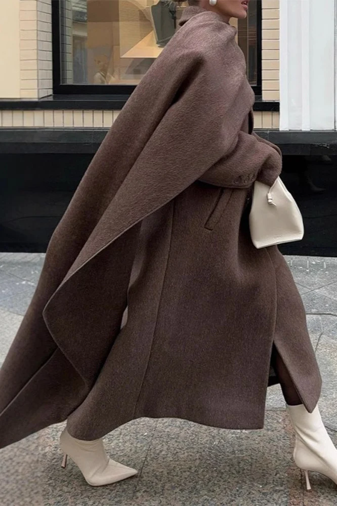 Long Line Scarf Neck Wool Style Overcoat - Image 2