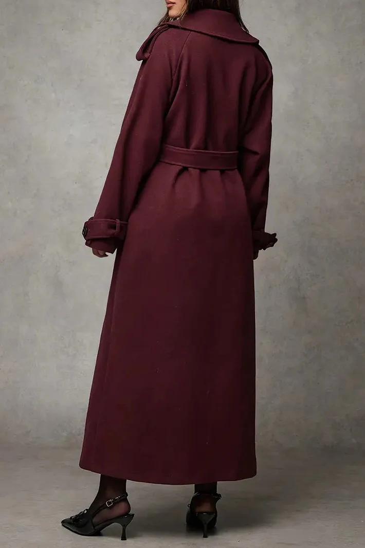 Long Notched Lapel Wool Blend Overcoat - Image 2