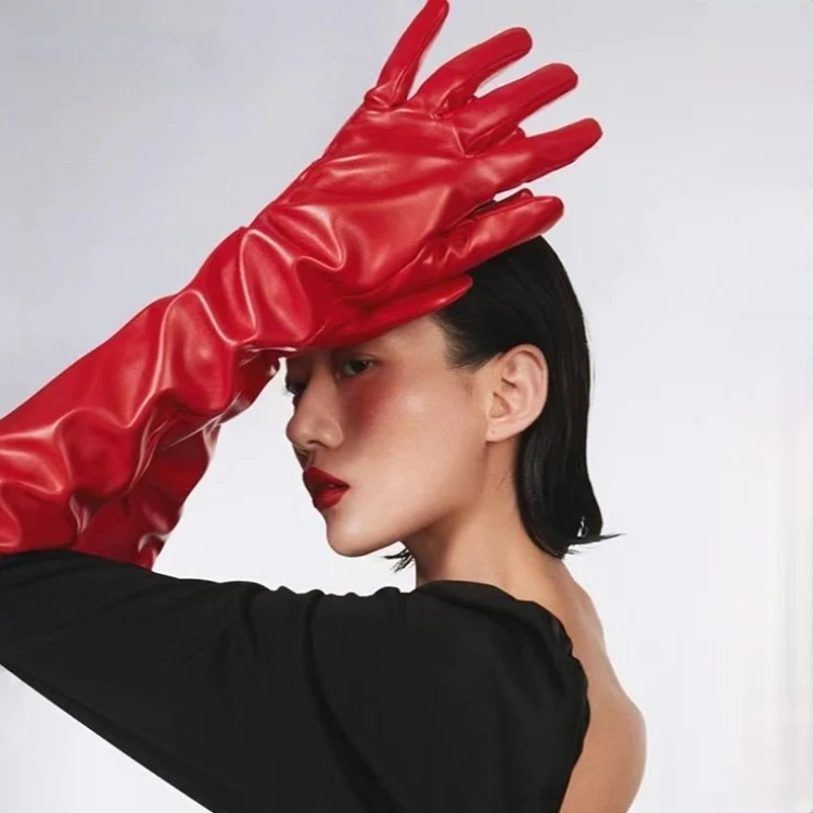 Long Opera Faux Leather Cosplay Evening Gloves - Image 2